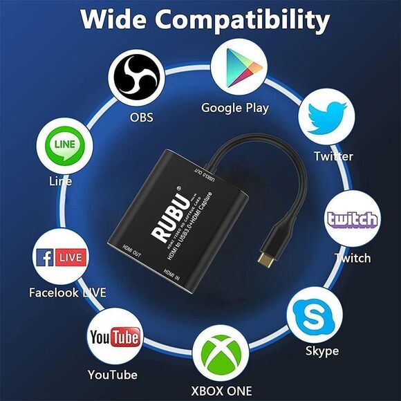 RUBU Capture Card USB 3.0 HDMI Video Capture Device 1080P 60FPS for Live Stream - Picture 5 of 10